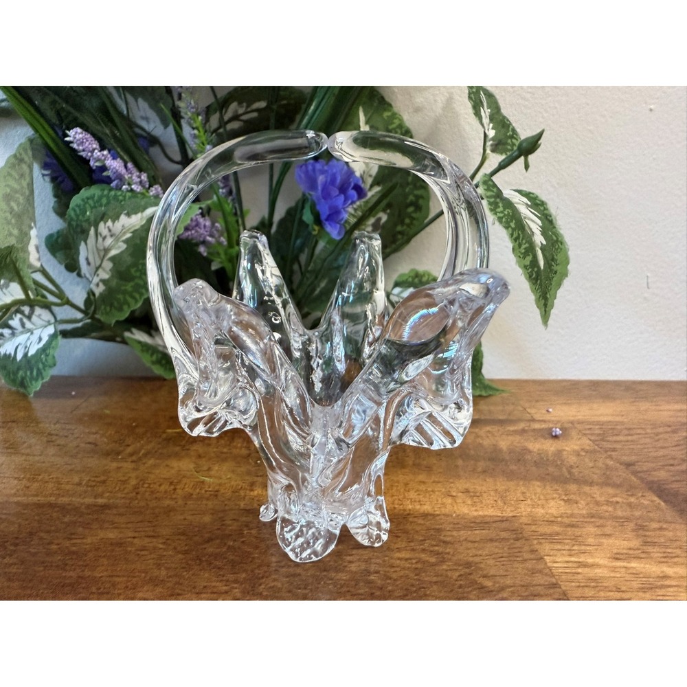 Vintage Chalet Glass‎ Clear Art Glass Basket – Canadian Freeform Design Decor